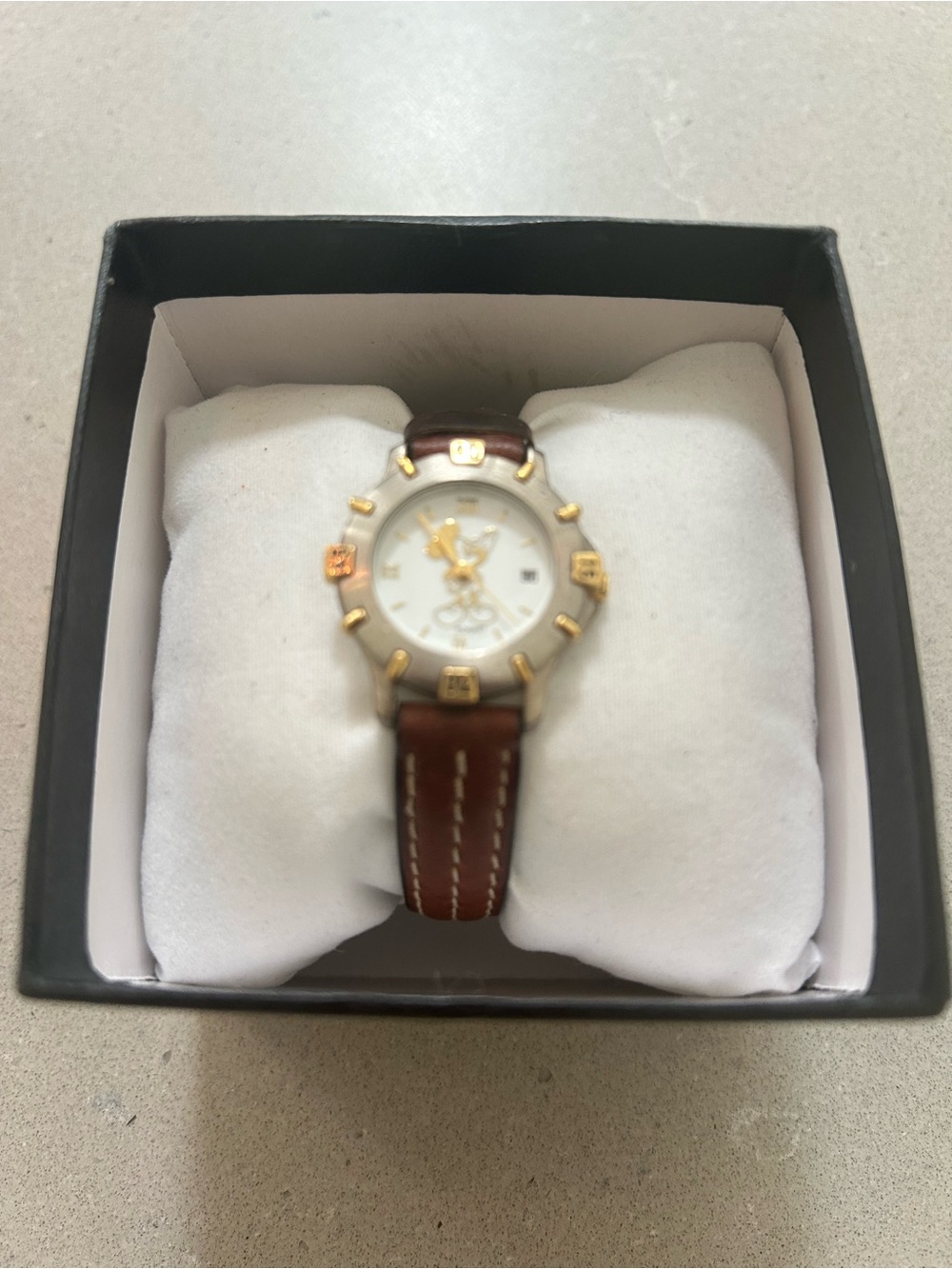 Disney Collectible Women's Brown Leather Strap Watch Stainless w/ brass accents